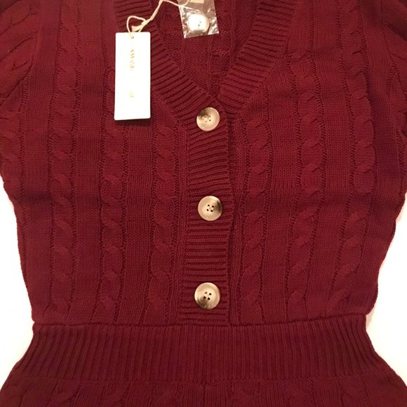 NWT Sweaterland thick Cable KNIT V-NECK LONG SLEEVE sweater ROMPER S,M,L, Wine - Picture 2 of 5